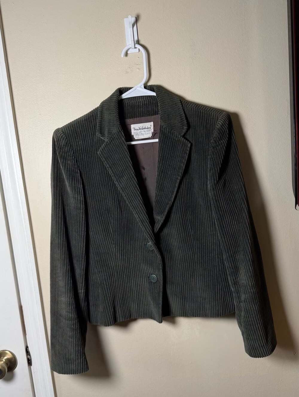 Diane von Furstenberg Corduroy Blazer Size 12 Olive Green Jacket